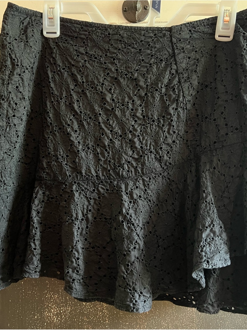Banana Republic Black Eyelet Mini Skirt with Ruffle Hem